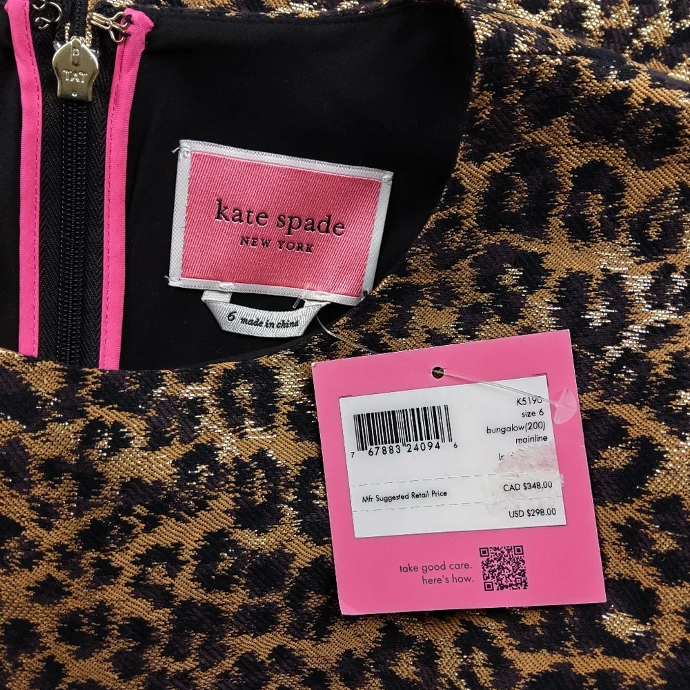 Kate Spade New York, Taxi Mainline Dress, Leopard Print, Women's Size‎ 6, NWT